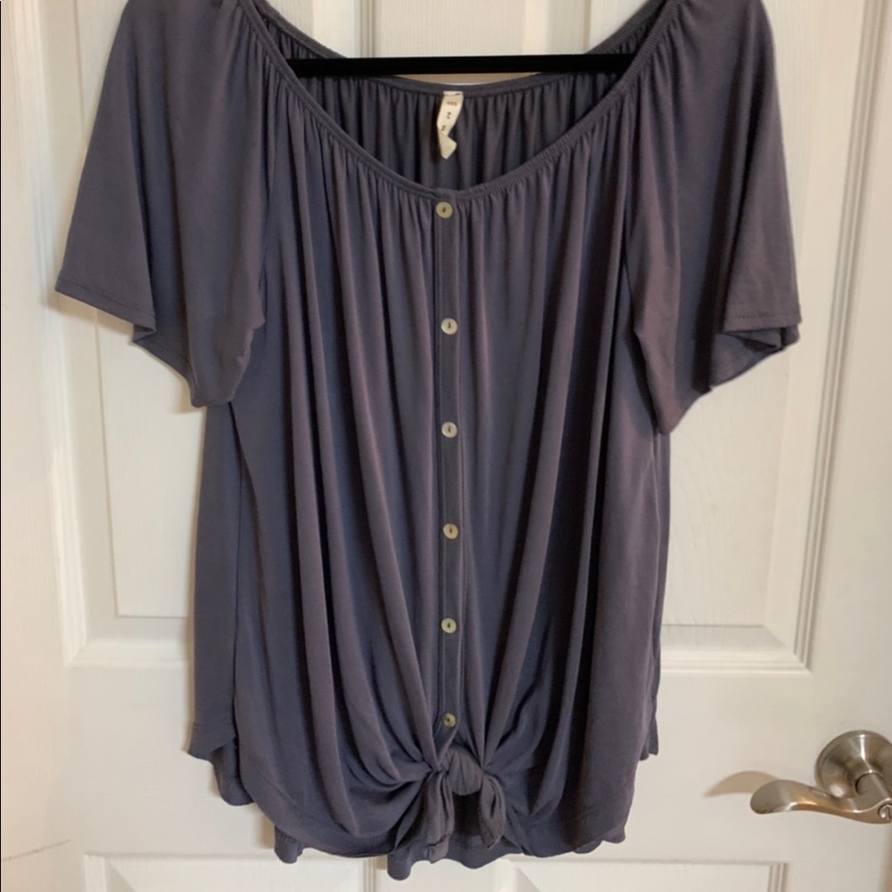 Mittoshop Off The Shoulder Button Grey Top L
